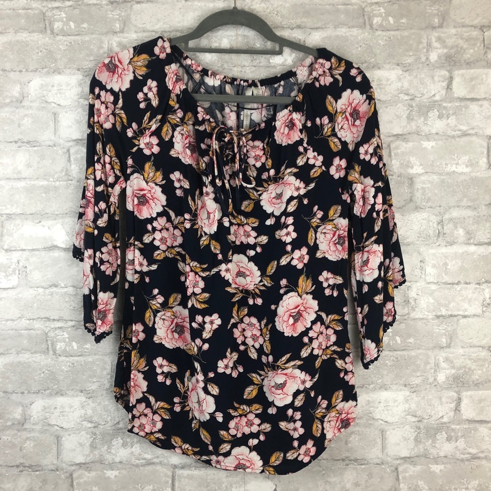 Lauren Conrad Navy Blue Floral Long Sleeve